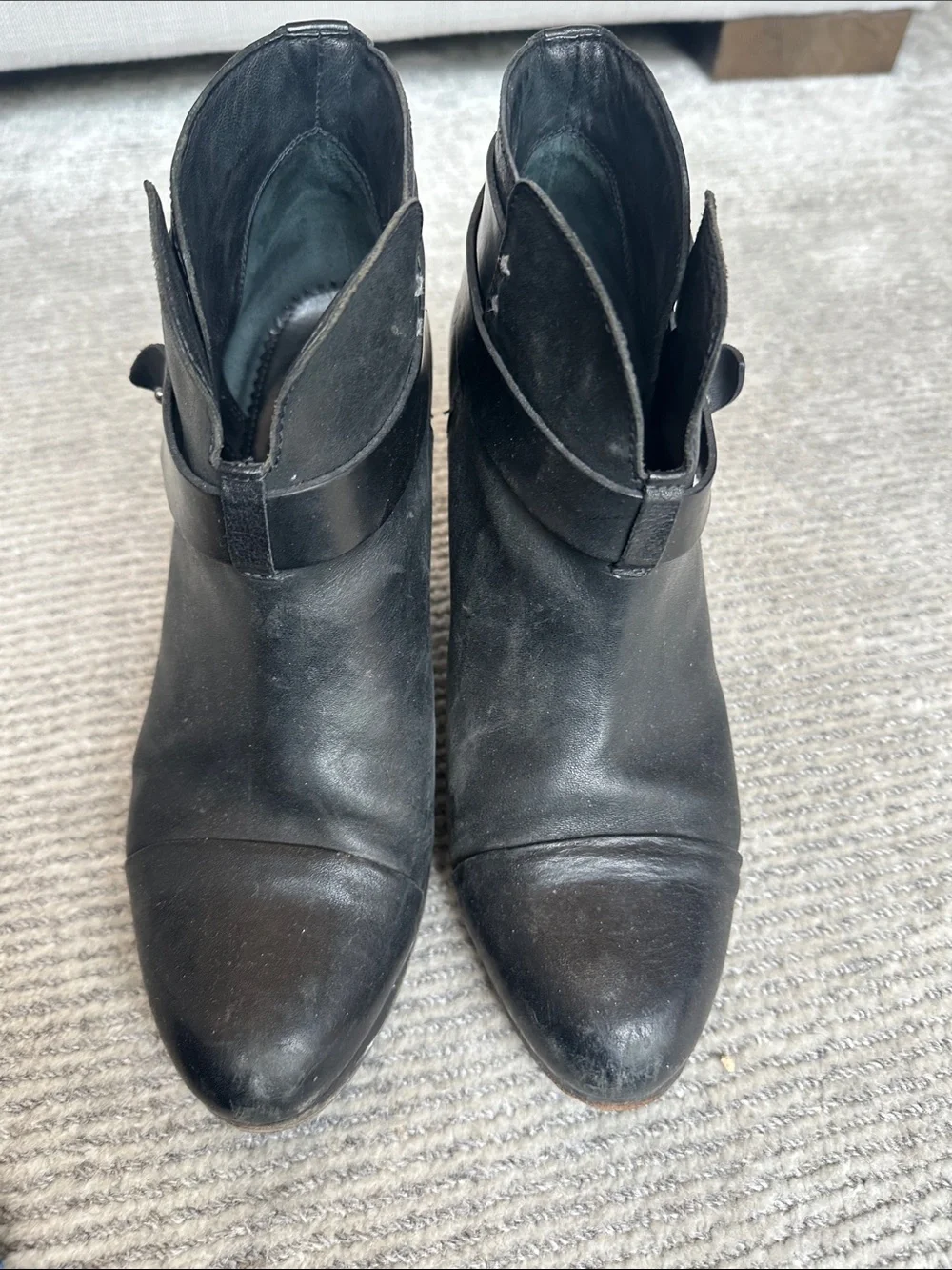 rag & bone Black Leather Ankle Boots with Strap Detail
